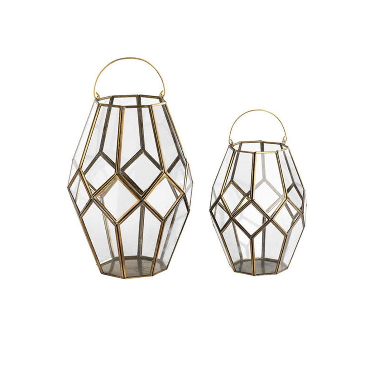 Mohani Small Faceted Glass Lantern - Antique Brass