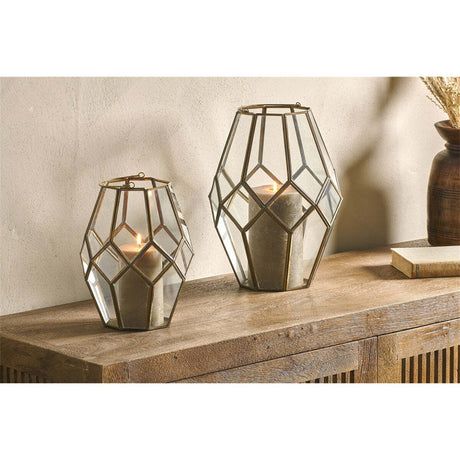 Mohani Small Faceted Glass Lantern - Antique Brass