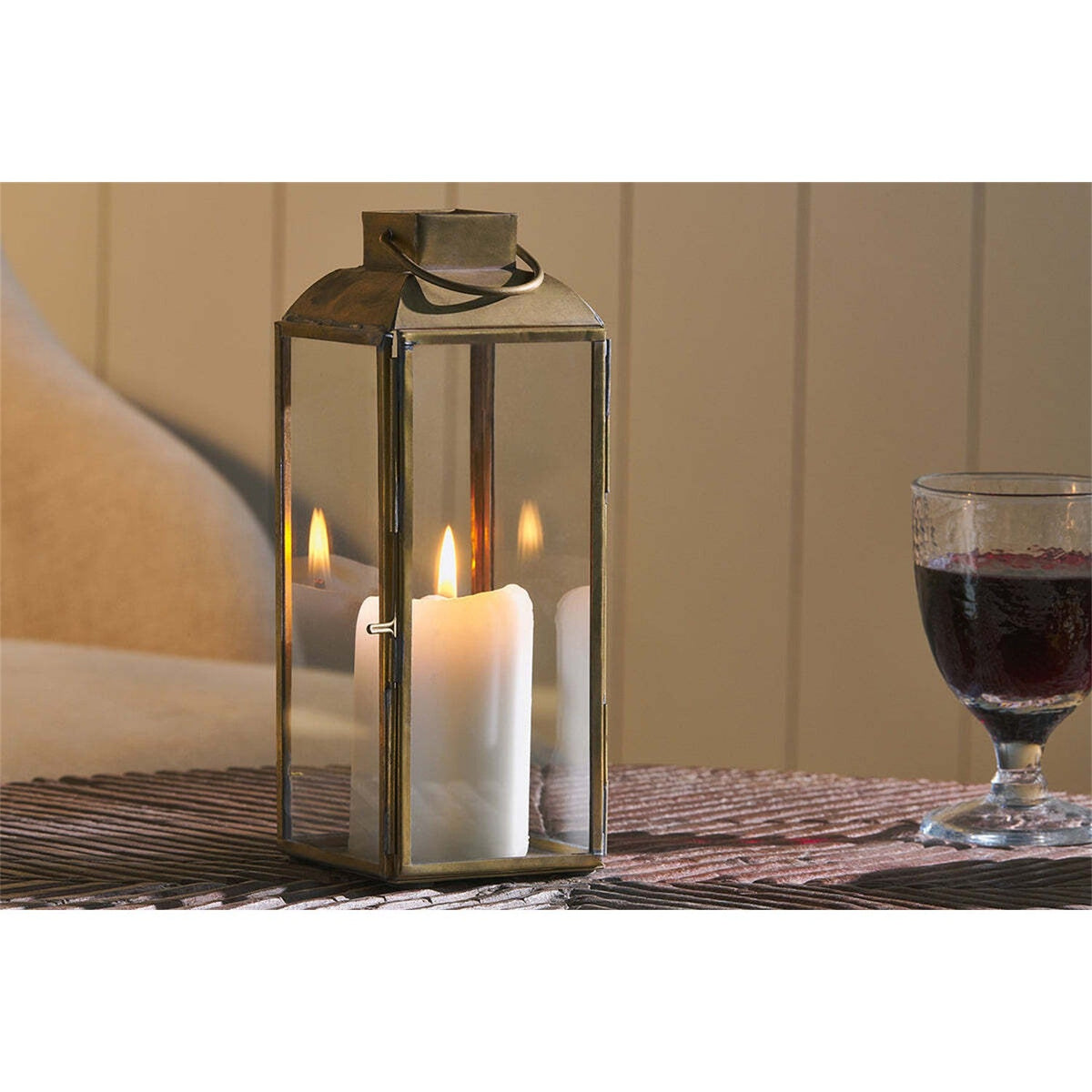 Maro Tall Brass Lantern - Antique Brass