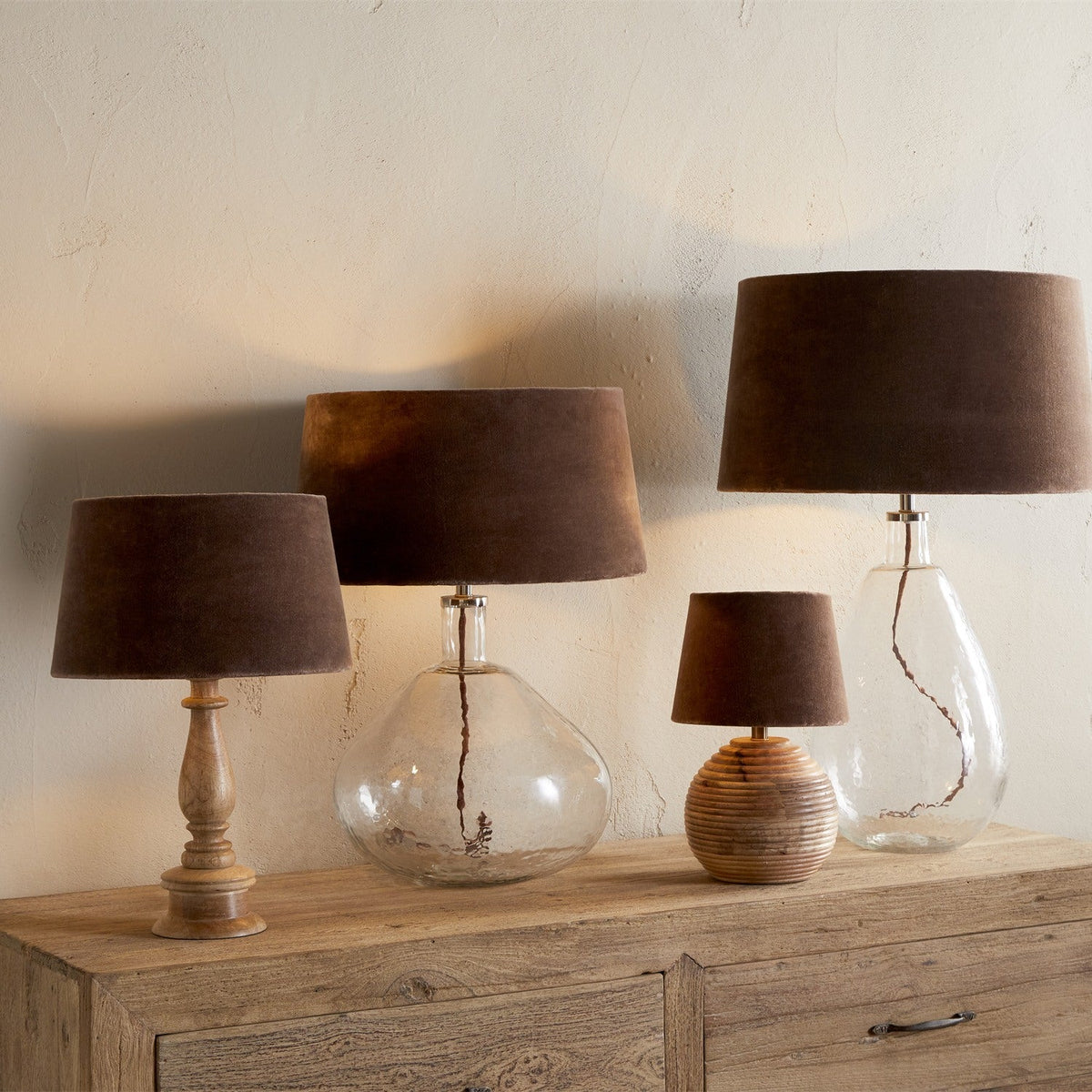 Mendai Extra Large Velvet & Linen Lampshade - Mocha