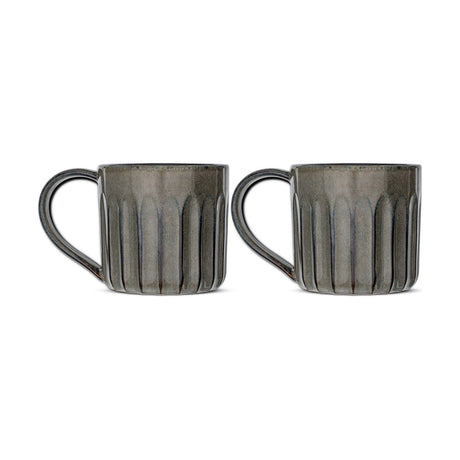Moda Grooved Ceramic Mug - Pewter - Set of 2