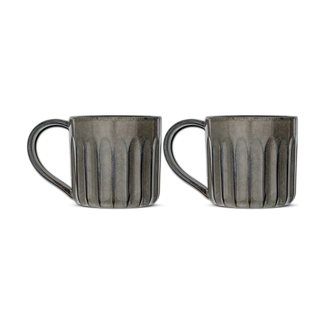 Moda Grooved Ceramic Mug - Pewter - Set of 2