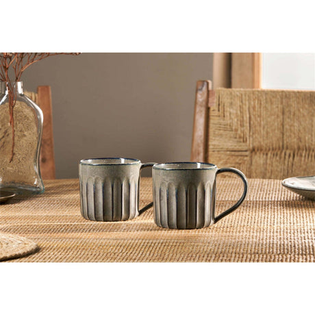 Moda Grooved Ceramic Mug - Pewter - Set of 2