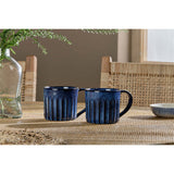 Moda Fluted Ceramic Mug - Deep Blue - Set of 2