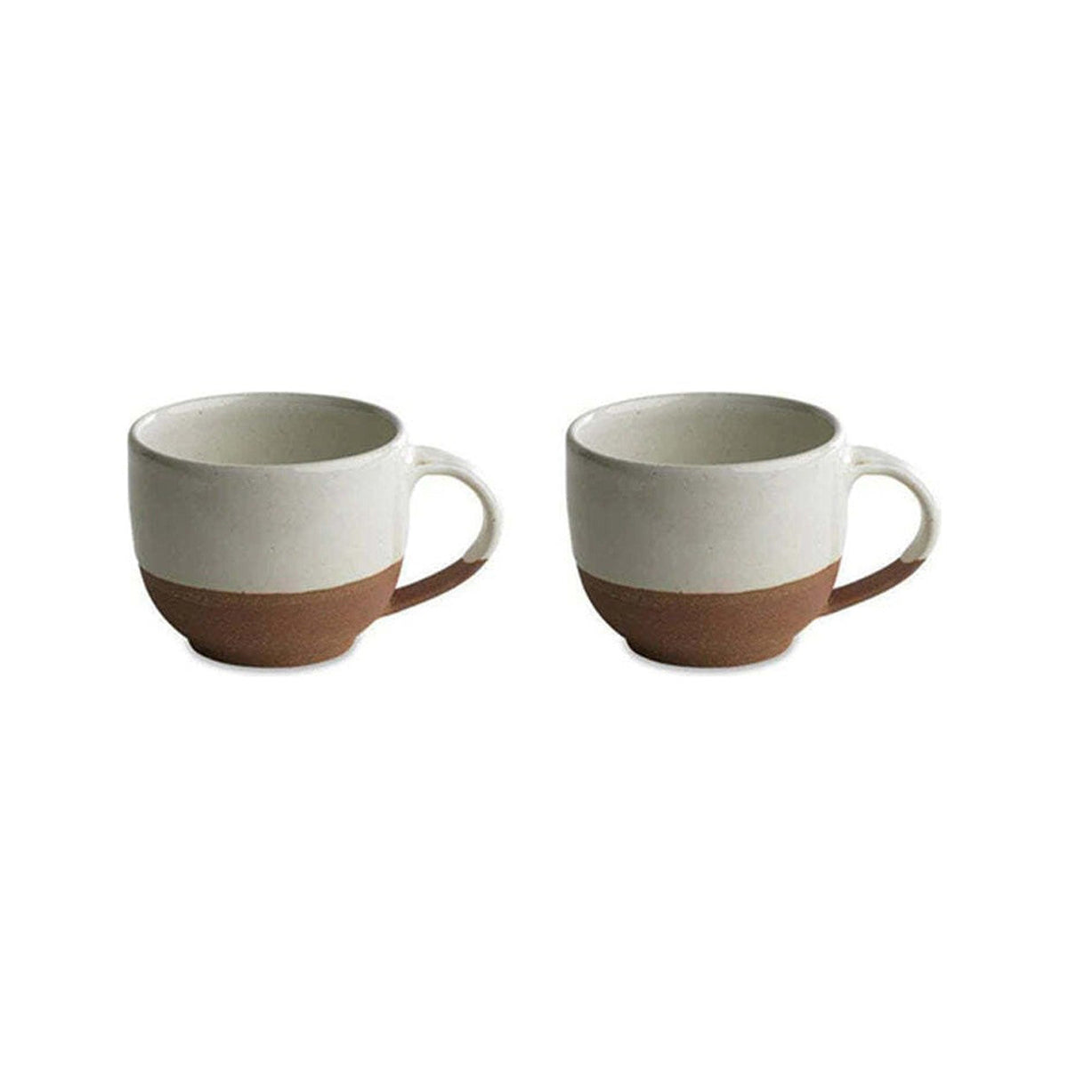 Mali Coffee Mug set of 2, ceramic terracotta mugs with off-white glazed upper body and exposed red-brown base, curved handles, on a plain white background.