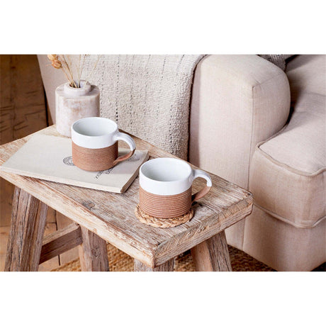 Mali Ribbed Coffee Mug - White - Set of 2