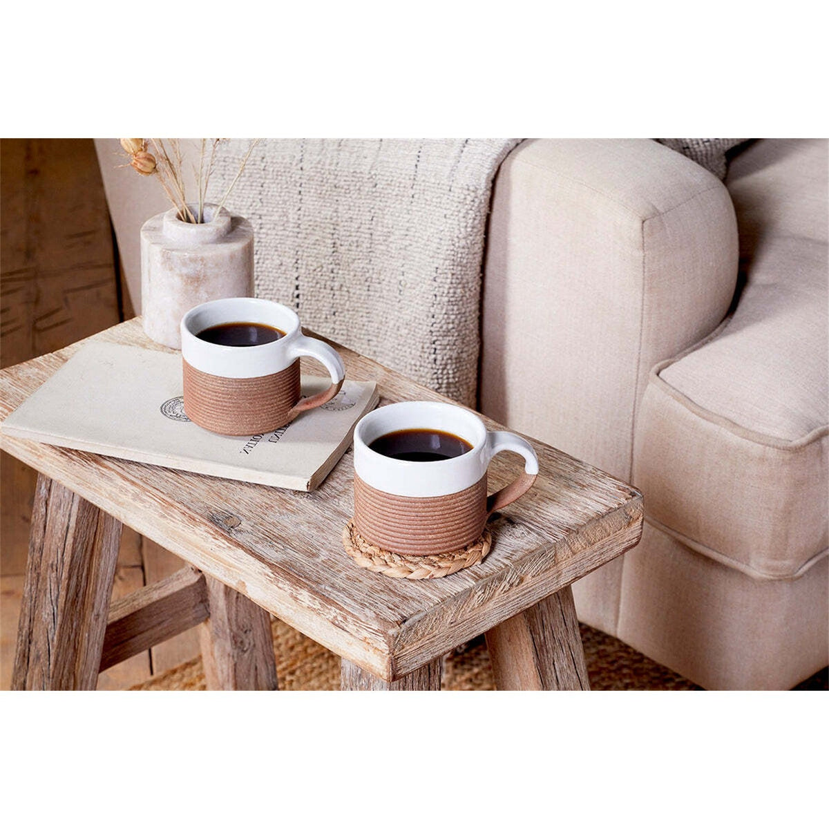 Mali Ribbed Coffee Mug - White - Set of 2