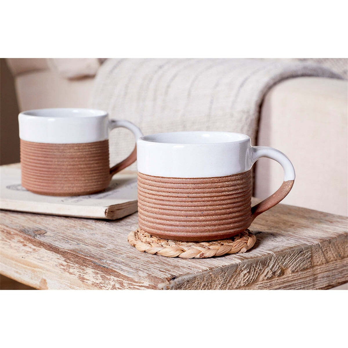 Mali Ribbed Coffee Mug - White - Set of 2