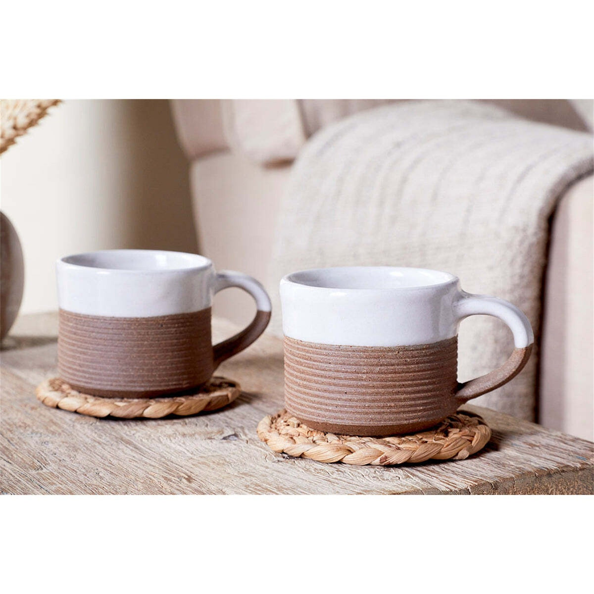 Mali Ribbed Espresso Mug - White - Set of 2