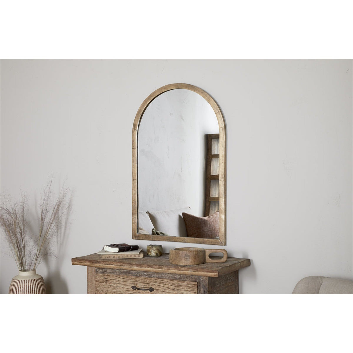 Murwara Large Arched Wall Mirror - Antique Brass