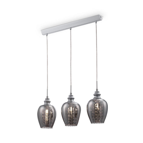 Blues 3 Light Bar Pendant in Nickel with Smoked Glass, a sophisticated bar pendant with smoked glass accents.