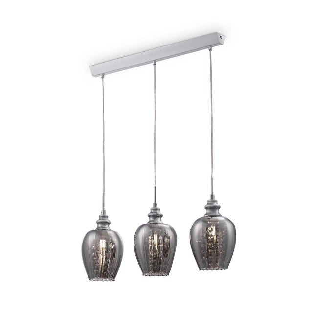 Blues 3 Light Bar Pendant in Nickel with Smoked Glass, a sophisticated bar pendant with smoked glass accents.