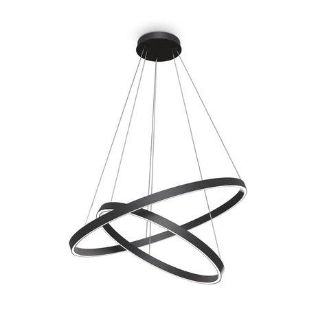 Rim LED Double Circular Suspension Light in Black, featuring a sleek double circular design for modern lighting in contemporary spaces.