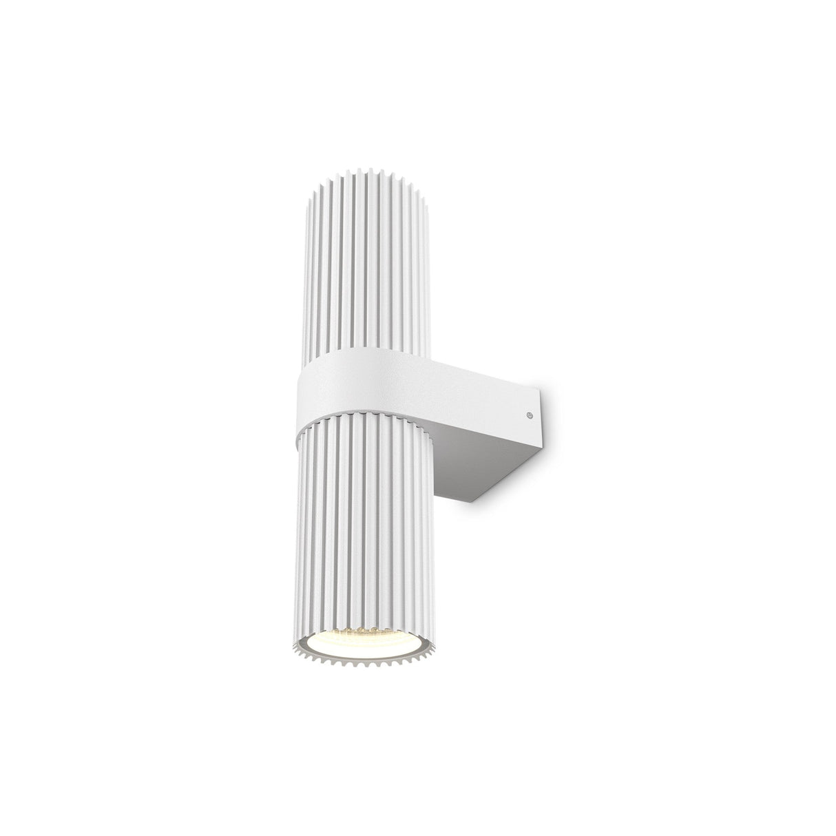 Side perspective of the white Dynamics up and down wall light, showcasing its sleek profile and dual lighting.