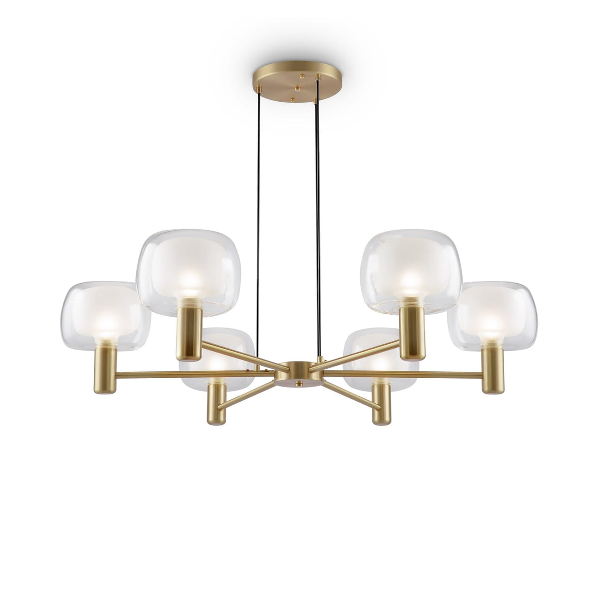 Vision 6 Light Chandelier, gold finish, with inner frosted and outer clear glass for luxurious lighting