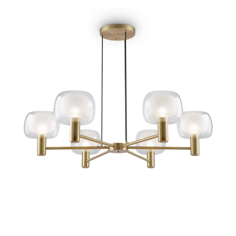 Vision 6 Light Chandelier, gold finish, with inner frosted and outer clear glass for luxurious lighting
