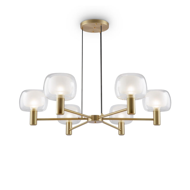 Vision 6 Light Chandelier, gold finish, with inner frosted and outer clear glass for luxurious lighting