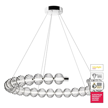 Amulet LED Circular Suspension Light in chrome, a sleek hanging fixture perfect for adding elegance to interiors.