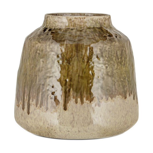 Melina Reactive Glaze Ceramic Vase - Olive & Natural