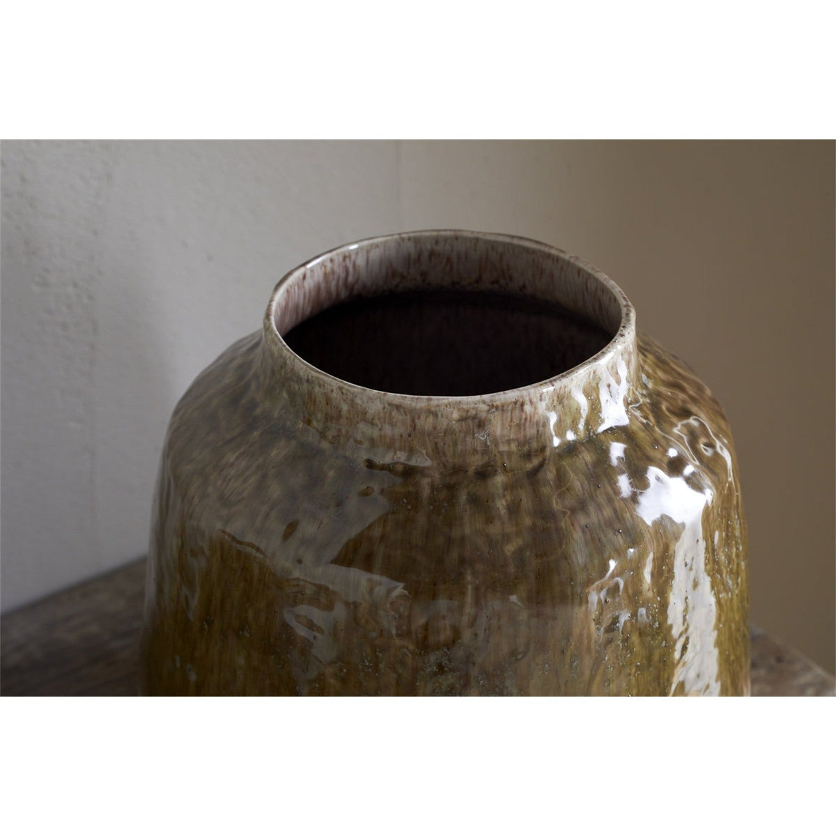 Melina Reactive Glaze Ceramic Vase - Olive & Natural
