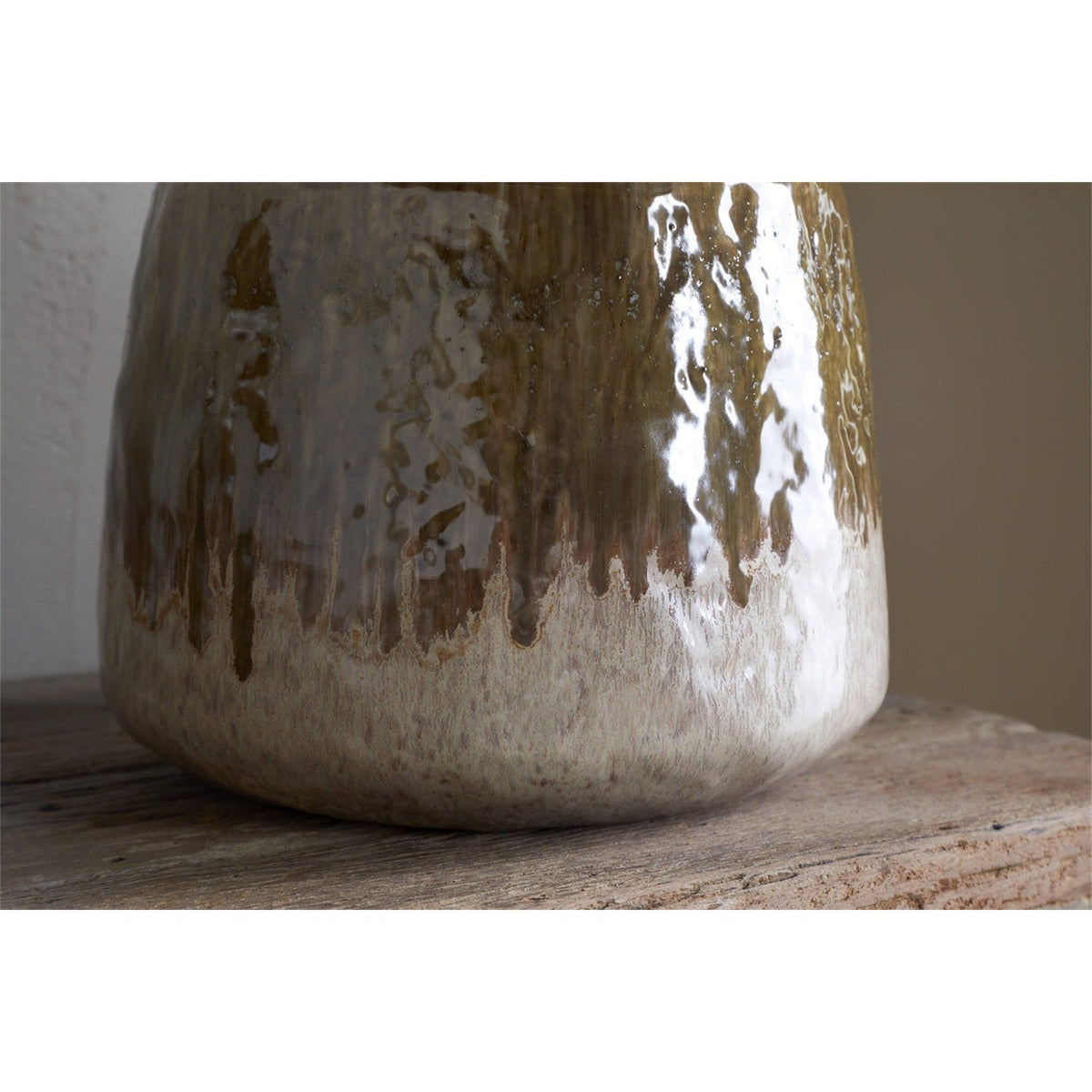 Melina Reactive Glaze Ceramic Vase - Olive & Natural