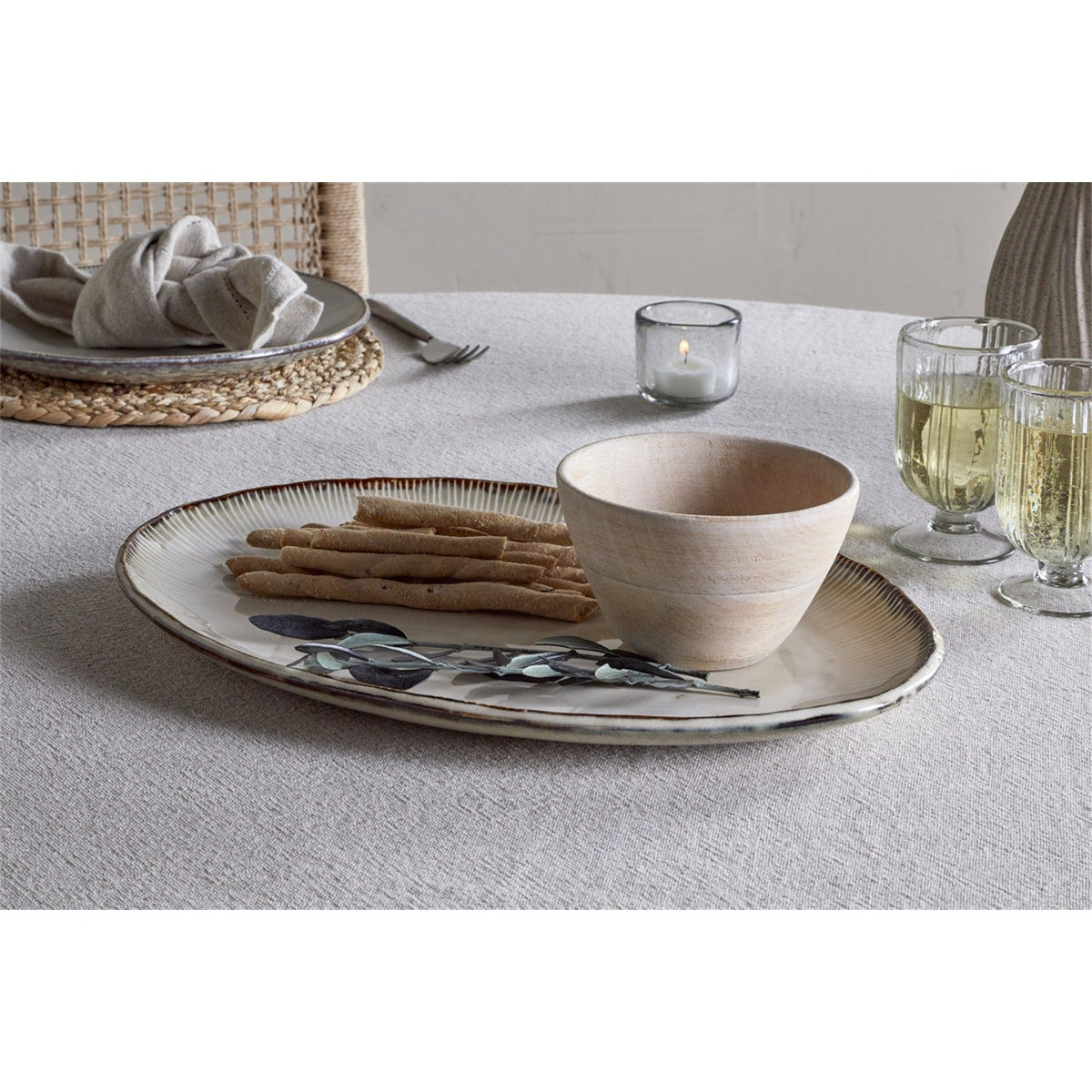 Malia Large Oval Serving Platter - Cream