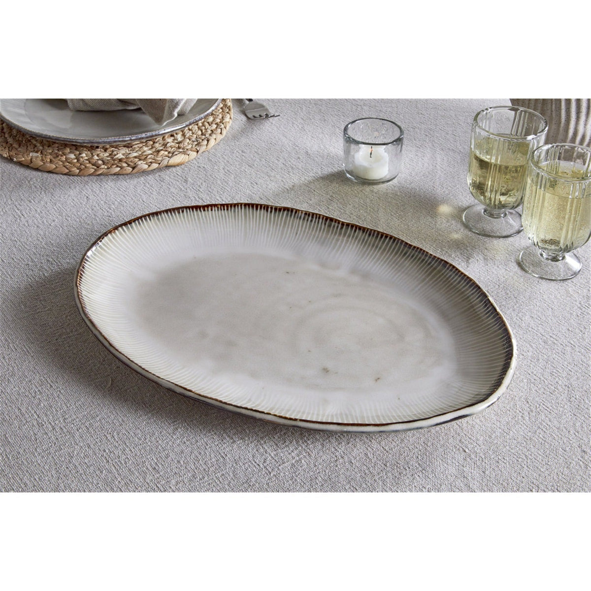 Malia Large Oval Serving Platter - Cream