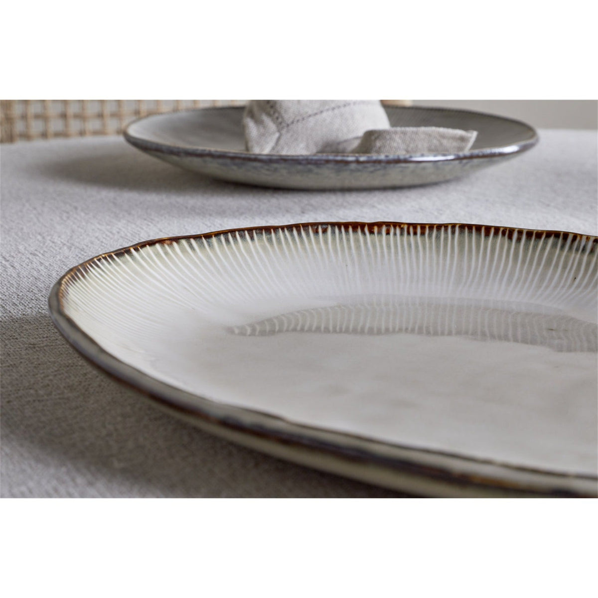 Malia Large Oval Serving Platter - Cream