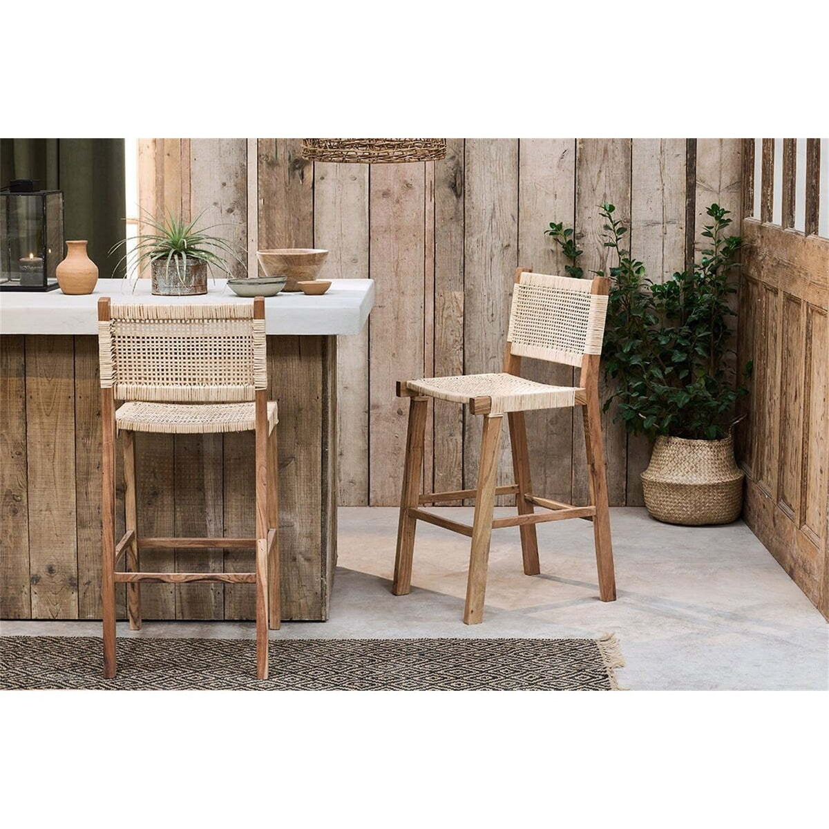 Madrisana Acacia & Rattan Bar Stool - Natural