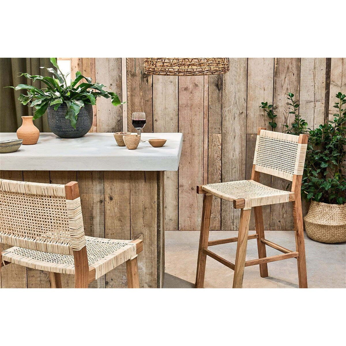 Madrisana Acacia & Rattan Bar Stool - Natural