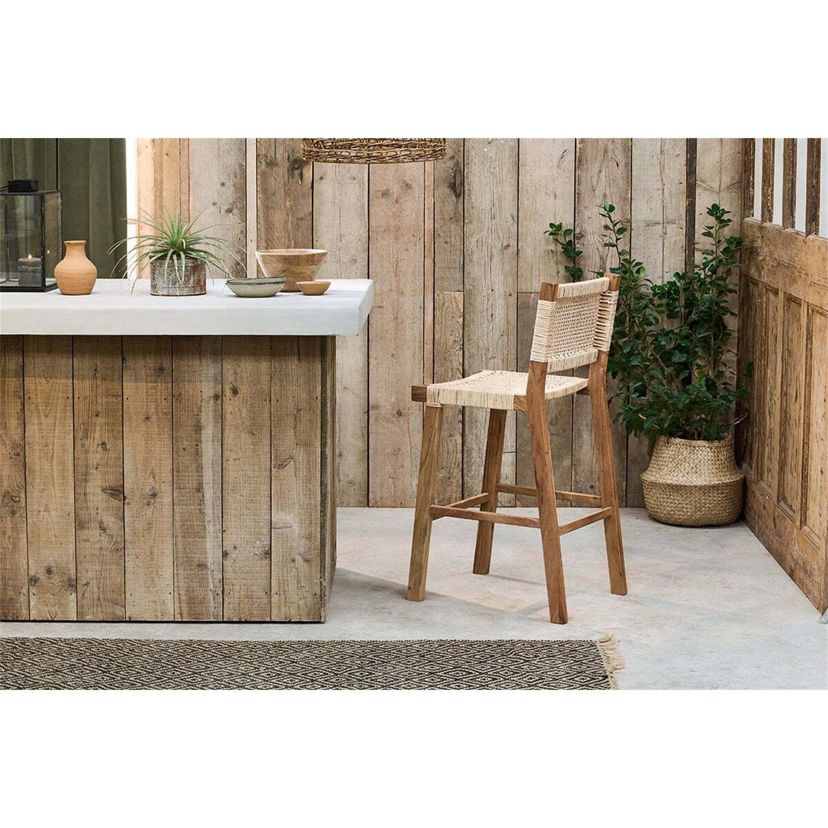 Madrisana Acacia & Rattan Bar Stool - Natural