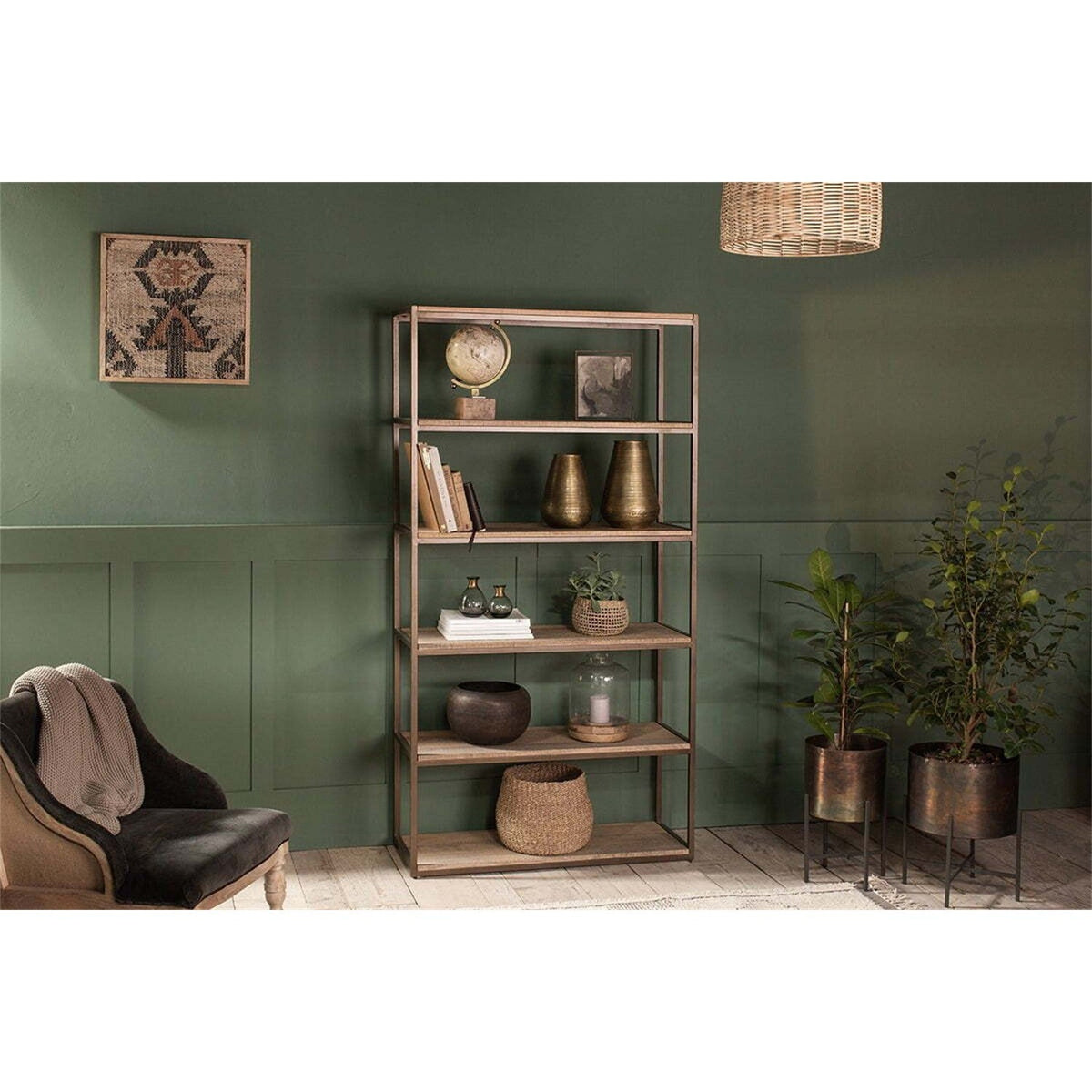 Marjori Wide Mango Wood & Iron Shelving Unit - Natural