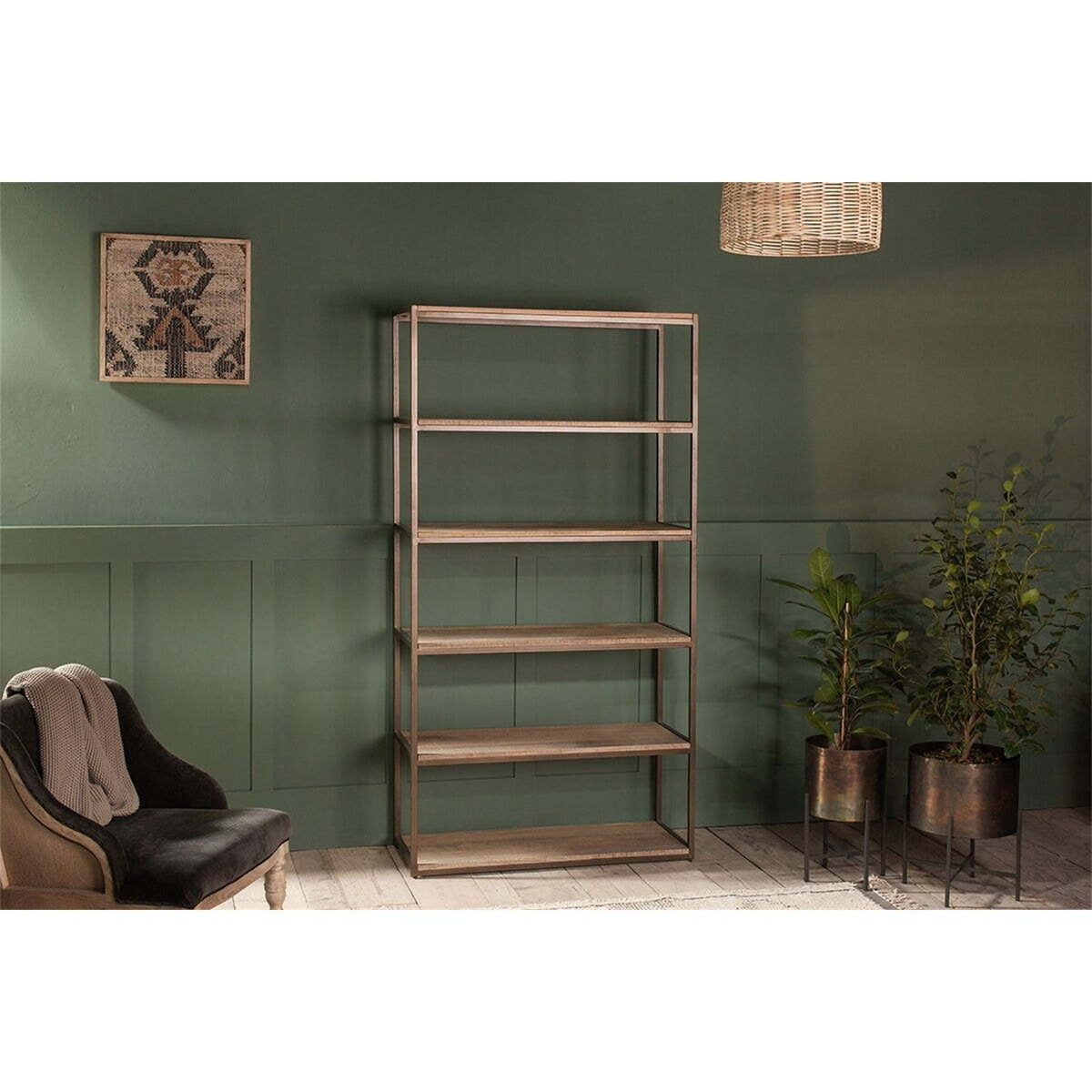 Marjori Wide Mango Wood & Iron Shelving Unit - Natural