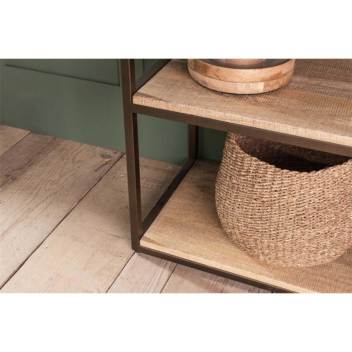 Marjori Wide Mango Wood & Iron Shelving Unit - Natural