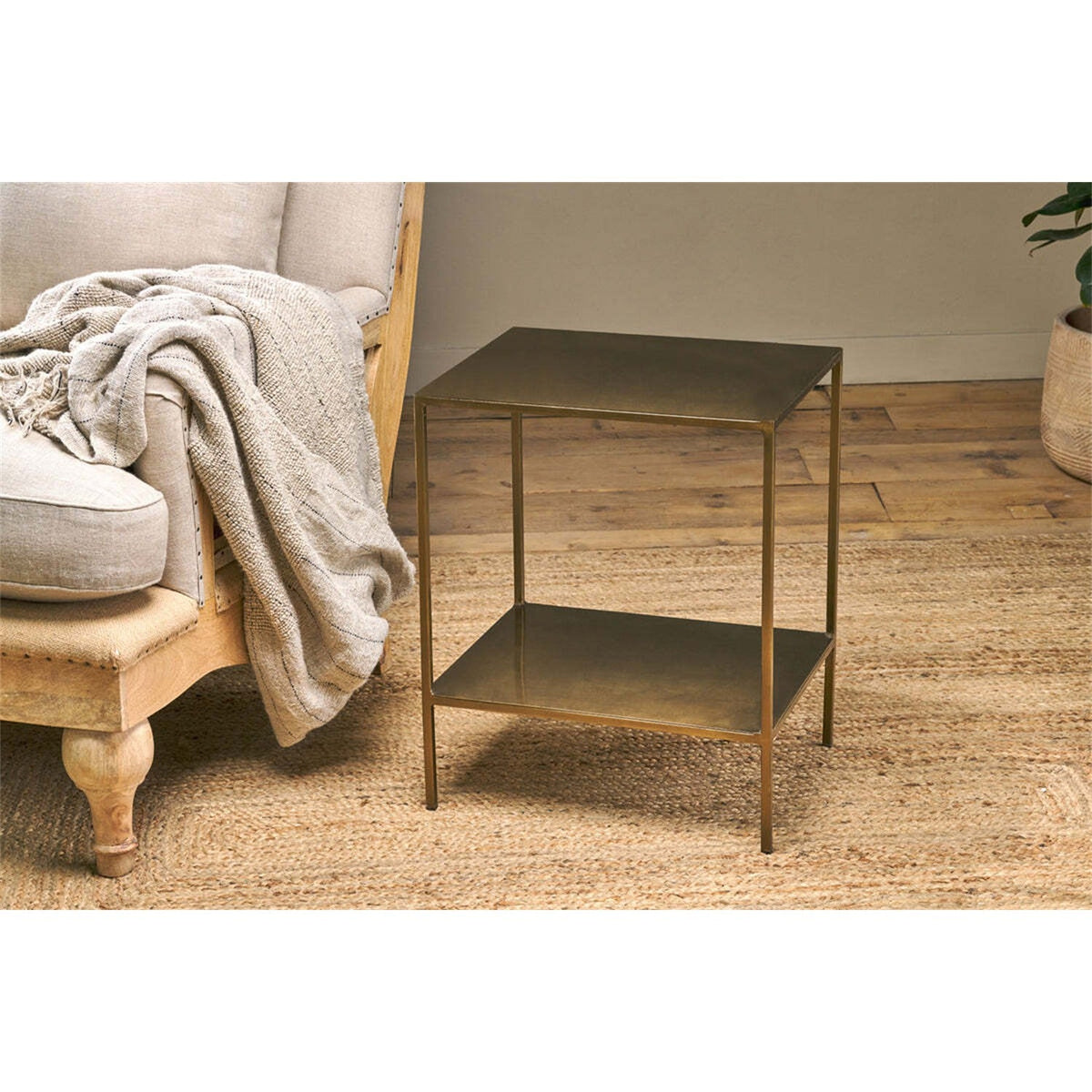 Mahi 2 Tier Iron Side Table - Antique Brass