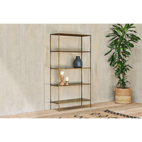 Mahi Wide Shelving Unit - Antique Brass