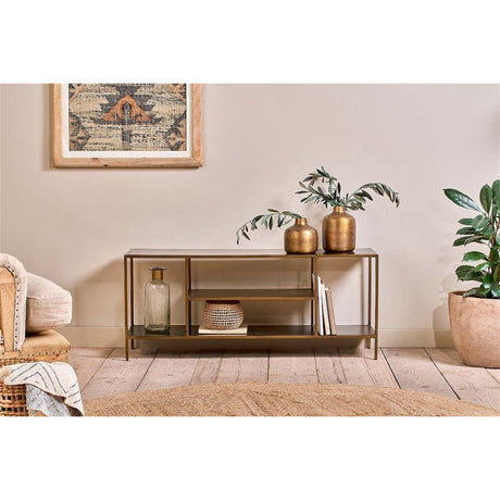 Mahi Iron Media Shelving Unit - Brass