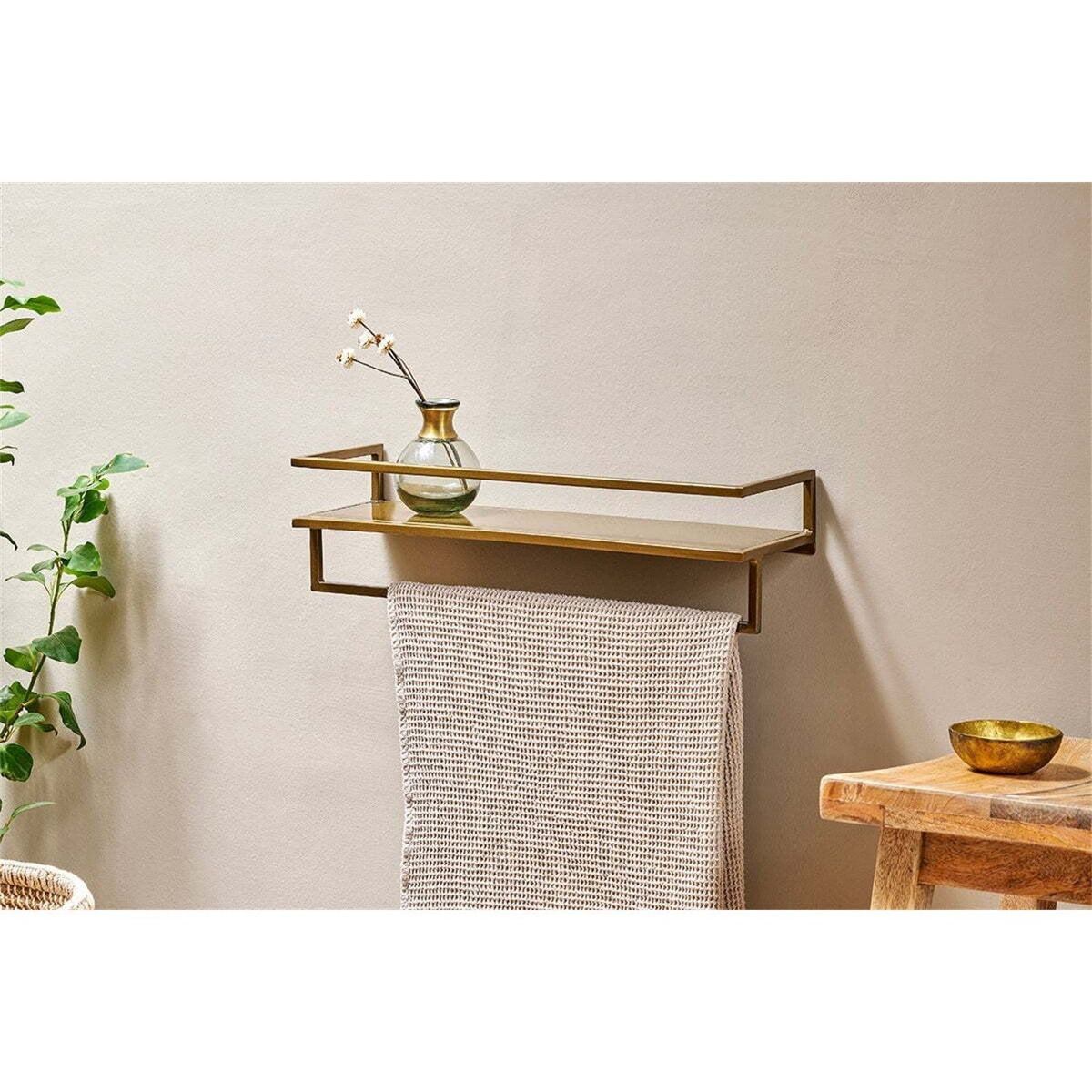 Mahi Wall Shelf With Towel Rail - Brass