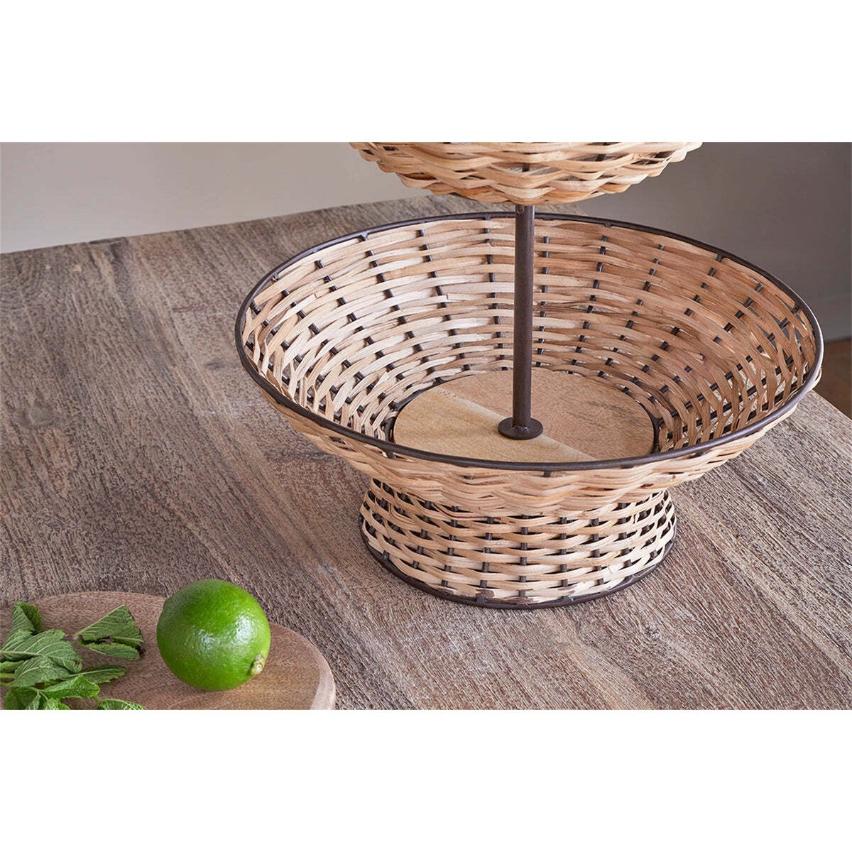 Montali Rattan 2 Tier Cake Stand - Black & Natural