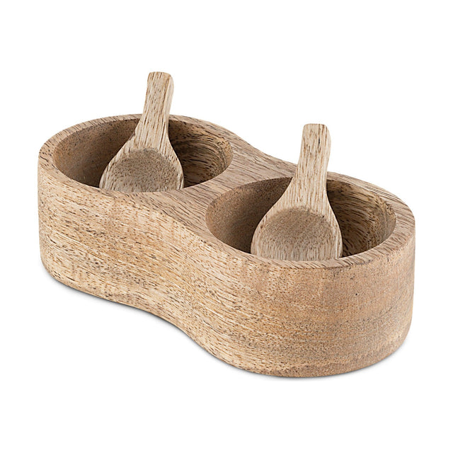 Milaku Mango Wood Salt & Pepper Serving Set - Natural