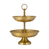 Mahika Two Tier Hammered Cake Stand - Antique Brass