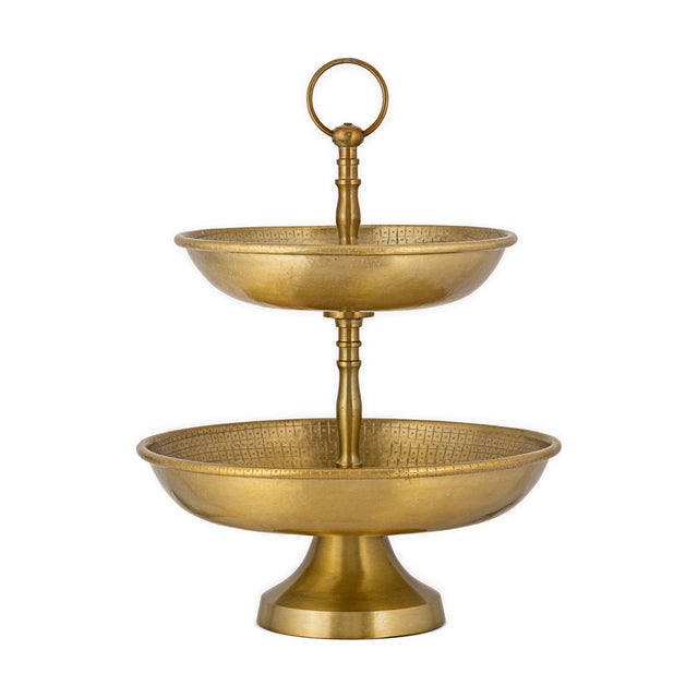 Mahika Two Tier Hammered Cake Stand - Antique Brass