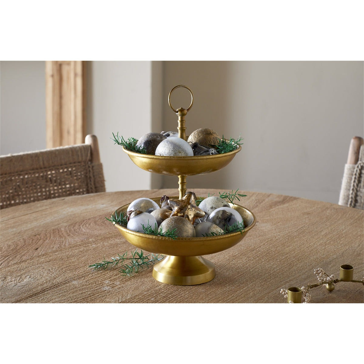Mahika Two Tier Hammered Cake Stand - Antique Brass