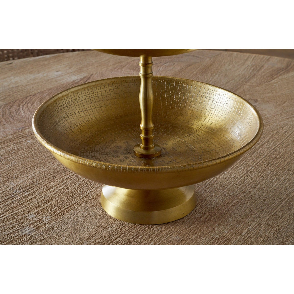 Mahika Two Tier Hammered Cake Stand - Antique Brass