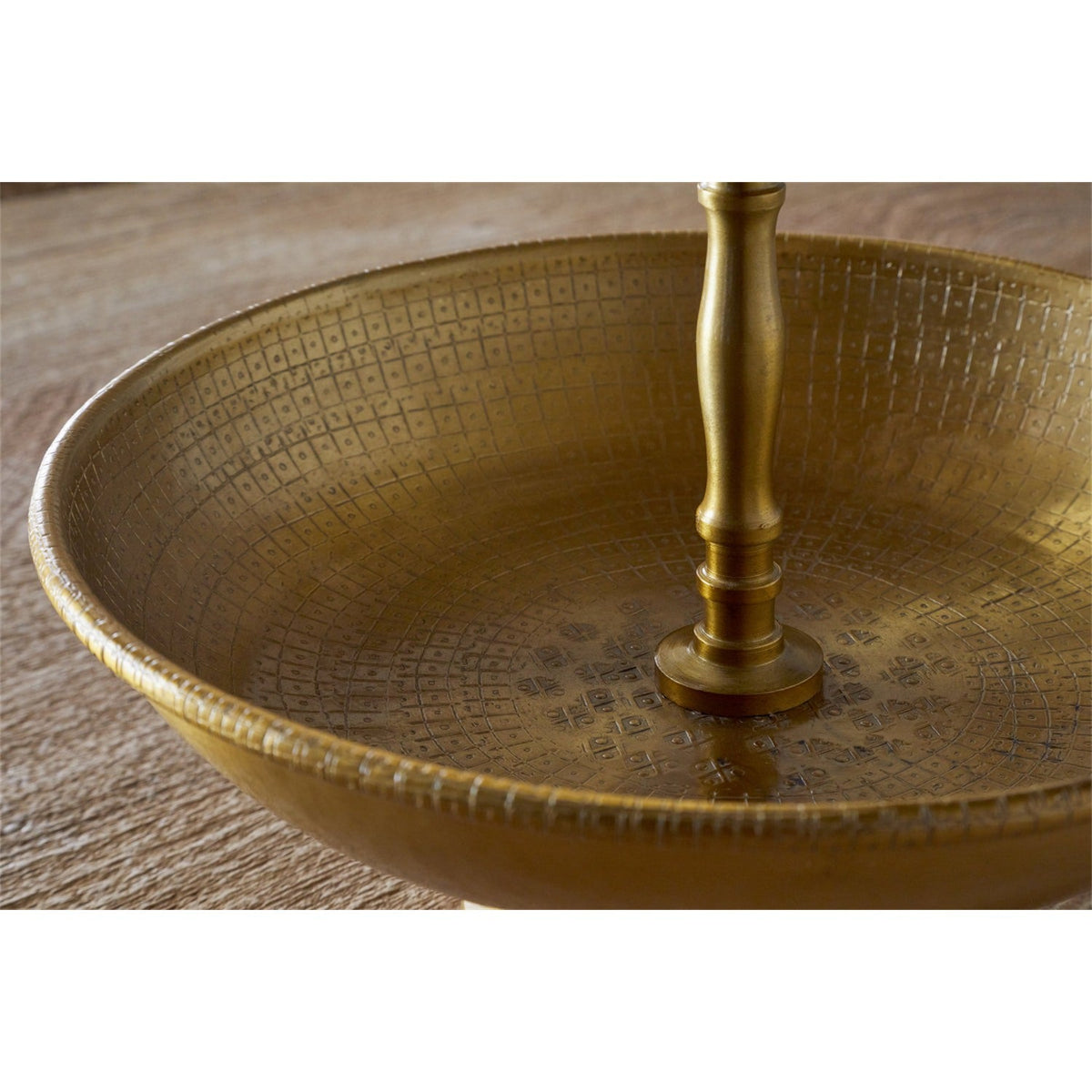 Mahika Two Tier Hammered Cake Stand - Antique Brass