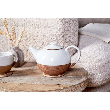 Mali Ribbed Teapot - White & Terracotta