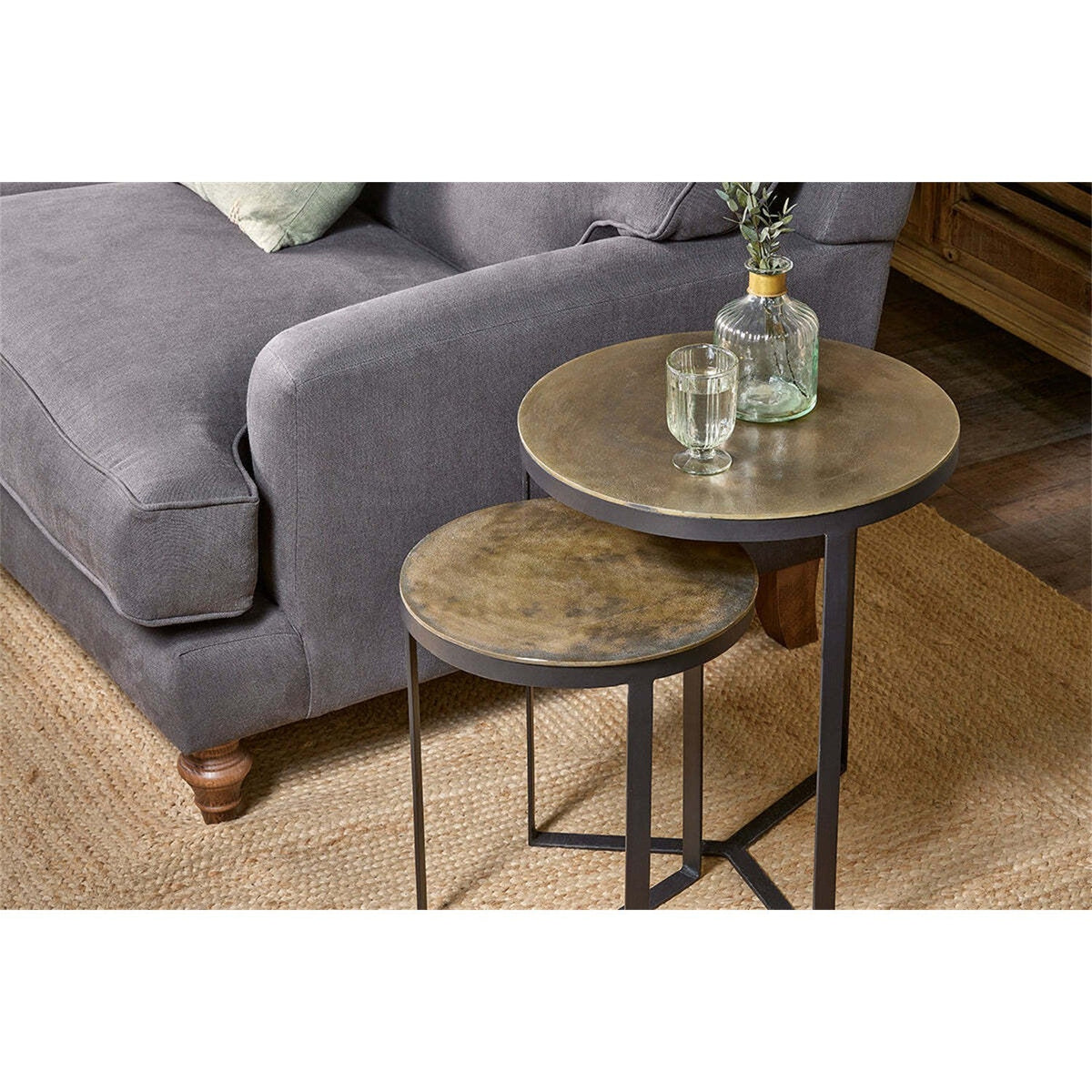 Maba Nest of 2 Side Tables - Antique Brass