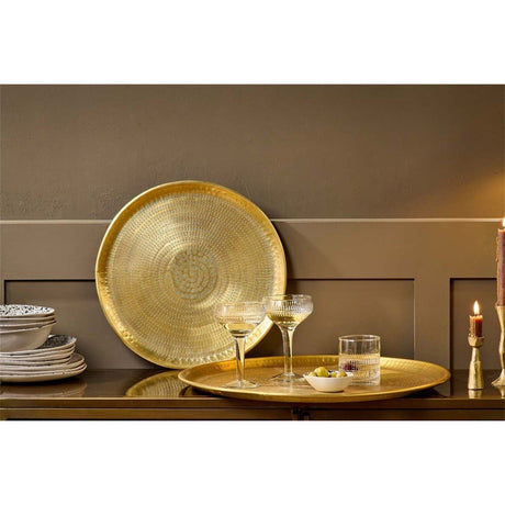 Mahika Large Round Etched Aluminium Tray - Antique Brass
