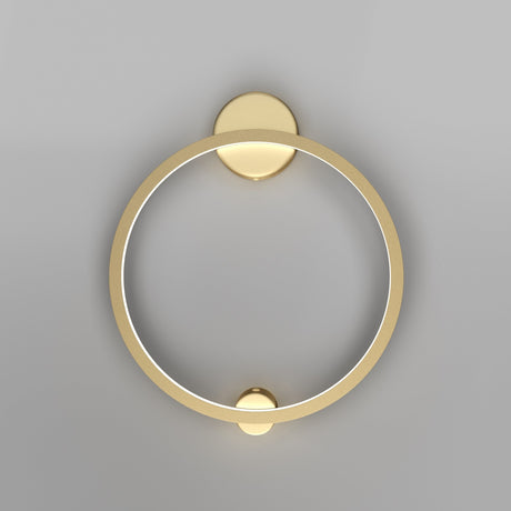 The Halo LED Small Ring Wall Light 24W 4000K - Brass is a circular wall fixture with a minimalist design. It features energy-efficient LEDs, attaches via two mounts, and emits a soft glow, making it ideal for ambient lighting.