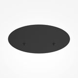 The Rim Cluster Canopy 2 Light Round in black is a minimalist round, flat ceiling fixture with two visible screws that stands out against a white background.